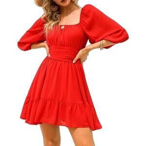 Exlura Lantern Sleeve TieBack Casual Dress Ruffled Off Shoulder Red Size XS (89)